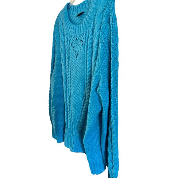 Talbots Balloon Sleeve Cable Knit Sweater Cyan Blue Size 2X NWOT Wool Blend - Picture 3 of 6